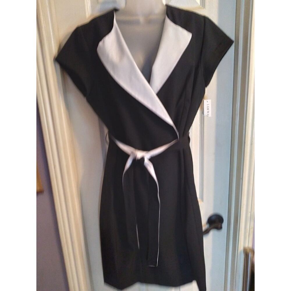 Shelby And Palmer Dress Black Cream Faux Wrap Belted Preppy Classic Sz 16